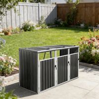 Abri pour poubelles pour 3 bacs, adapté aux poubelles de 240L et plus petites, abri de protection extérieur en métal pour poubelles