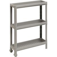 DEA HOME Tina Carrello salvaspazio grigio tortora 53x17x71h cm, in plastica resistente con 3 ripiani forati, con ruote e maniglie ergonomiche, pratico per riporre oggetti in ambienti domestici