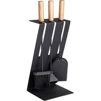 Set de herramientas para chimenea Aduro Baseline 3 de acero negro con soporte