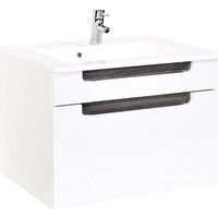 Kleiner Waschtisch 60cm MERANO-03 Hochglanz weiß, Eiche rauchsilber, B x H x T ca.: 60 x 54 x 47 cm