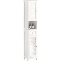 Sobuy – Meuble colonne de salle de bain 32x30x170cm – FRG236W – 1 tiroir, 2 portes, 4 étagères – MDF laqué blanc, résistant à l'humidité