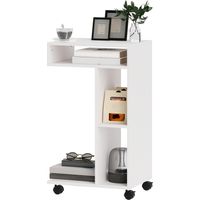 Mesa auxiliar para sofá forma C con ruedas compartimentos abiertos 40x30x69 cm Blanco