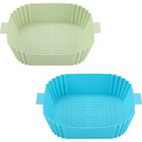Silikon-Heißluftfritteuse - Wiederverwendbarer Silikon-Heißluftfritteusenkorb - Silikon-Backblech für die Mikrowelle - Ofenzubehör (Blau + Grün)