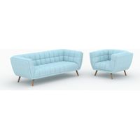 Ensemble canapé et fauteuil en tissu bleu clair 4 places - Carmen