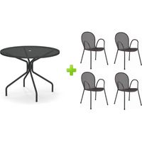 Tavolo Per Esterno Cambi Diametro 106 Cm Con 4 Sedia Poltrona Ronda Grigio Antico