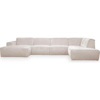Mobilier Deco – Canapé d'angle panoramique en tissu beige – Dimensions L380xP222xH78 cm – Assise moelleuse et dossier rembourré – Pour salons modernes