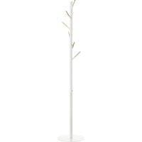 Perchero de pie madera 6 ganchos ropa bolsos salón entrada dormitorio 35x35x174 cm blanco