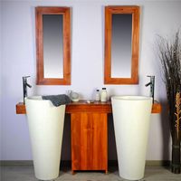 Ensemble salle de bain en teck naturel 140 cm pour double vasque colonne avec miroirs