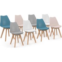 Set di 8 sedie scandinave SARA mix rosa pastello x2, bianco x2, grigio chiaro x2, blu x2
