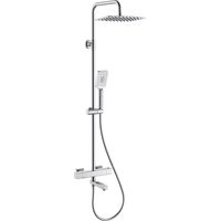 Thermostatische Duscharmatur – Eckiges Design – Mit Wannenauslauf – Oberer Auslauf – 300x200 mm eckige Regenbrause aus Kunststoff – 5F eckige Handbrause – Chrom