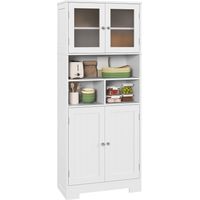 Mobile da cucina stretto con 2 cassetti, 3 vani a giorno, piano in vetro e ripiani regolabili, ideale per soggiorno o sala da pranzo, 60 x 30 x 145,5 cm, colore bianco.
