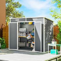 Abri de jardin extérieur 2.4 x 1.3 m. en résine avec plancher. fenêtre. portes verrouillables aérations. et gris