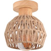 1 Plafonnier E27 Bois Chanvre 16cm Abat-jour Rétro Luminaire Décoration Chambre Couloir