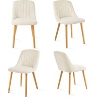 Goeurvant Chaises de salle à manger modernes avec coussin d'assise épais, dossier ergonomique et pieds en bois, Style et confort réunis - Lot de 4 - Blanc - Chenille