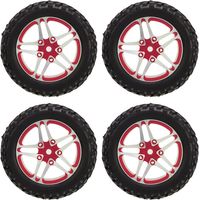 4 Pièces Jante Alliage Aluminium 5 Branches Pneu Caoutchouc Rouge pour Voiture RC 1/10 - Kit de Remplacement