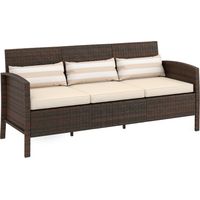 Divano 3 Posti da Esterno in Rattan PE con Cuscini Imbottiti e Sfoderabili, 173x68x78 cm, Marrone