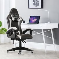 Bigzzia – Fauteuil gamer ergonomique – Chaise gaming réglable avec coussin et dossier inclinable – Cuir PU et mousse mémoire – Roulettes silencieuses