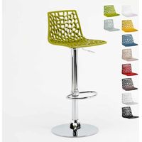 Grand Soleil – Tabouret de bar vert en PVC avec base chrome poli – Hauteur d'assise réglable 57,5-79 cm – Design moderne pour cafés et cuisines