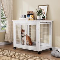 Cage pour chien style meuble, niche d'intérieur en bois avec double porte, toit ouvrant et roulettes pour une mobilité facile, blanc, 80 x 56 x 69,5 cm