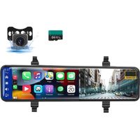 Rétroviseur dash cam 11.26 pouces 4K, Carplay Android Auto sans fil, commande vocale, vision nocturne, enregistrement WiFi