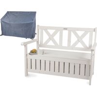 needs&wants® Gartenbank Holz wetterfest mit Stauraum und Abdeckung, 2-Sitzer Truhenbank Holzbank klassisch, Parkbank Sitzbank massiv Garten Outdoor mit Truhe, Naturholz Massivholz, weiß