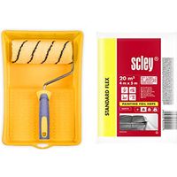 HARDY WORKING TOOLS Set peintre, rouleau de couleurs, bac a peinture, film protecteur et rouleaux de couleurs, Hauteur des poils 13mm, Longueur 18cm, Diametre 48mm, jaune-noir-gris, A0180-523000