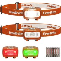 EverBrite Lampe Frontale avec 3 Lumières Blanche, Rouge et Verte, 300 LM, 5 Modes d'Eclairage, Torche Frontale Réglable pour Pêche, Camping, Lecture, Randonnée, 6 Piles AAA Incluses (Orange)