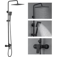 AURALUM MAX Columna de ducha, negra, mecánica, con ducha fija y teleducha, cuadrada, altura ajustable de 93 a 130 cm para baño