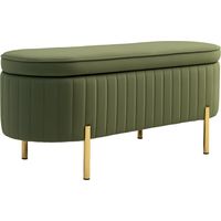 Panca Contenitore Ovale da 72L con Coperchio Sollevabile, in Tessuto Effetto Velluto e , 108x44x43.5 cm, Verde