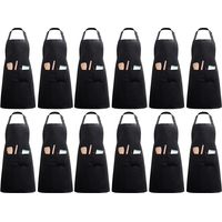12 Packs Tablier De Cuisine avec 2 Poches Réglable Cuisson à Domicile Tabliers pour Femmes Hommes Chef (Noir Polyester)