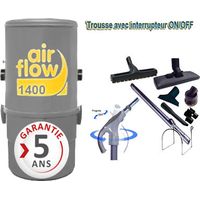 Airflow – Aspirateur central 1400 – Dépression 2820 mmCE – Débit d’air 189 m3/h – Surface jusqu’à 180 m² – Kit complet avec 8 accessoires