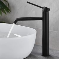 Aquasup – Mitigeur de lavabo en acier inoxydable noir – Bec pivotant 360° – Température jusqu'à 90°C – Valve en céramique – Installation facile