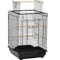 Pawhut – Cage à oiseaux en métal noir 40x40x59cm – 2 perchoirs en bois – 2 mangeoires – Plateau amovible – Poignée de transport