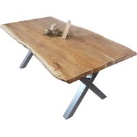 Esstisch Baumkante massiv Akazie Natur 260 x 110 X-Gestell silber CALI