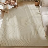 Homcom – Tapis shaggy moelleux antidérapant 230 x 160 cm – Polyester crème – Tissage jacquard géométrique – Entretien facile