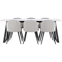 Malaga ensemble pour salle à manger table de salle à manger 90x200cm blanc et 6 Skagen chaise velours gris.