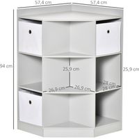 Kinderregal Eckregal mit 3 Aufbewahrungsboxen Kinderzimmer Spielzeugablage für 3-12 Jahre Kinder Grau 57,4 x 57,4 x 94 cm