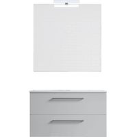 Ensemble de salle de bain meuble suspendu 80cm DOUBLE CLASSIC blanc brillant - Vasque - Miroir - Applique