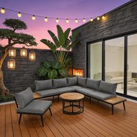 Garden lounge for 5-6 persons, garden furniture, terrace, balcony, garden, indoor and outdoor dining set, galvanized iron frame, 6 piece dining table set (2x2 seater sofa, 2x single chair, 2x table)