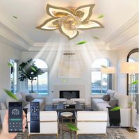 Ganeed Ventilatore da soffitto silenzioso con LED e illuminazione, lampada da soffitto per camera da letto da 60 W, con telecomando e lampada a intensità regolabile con ventilatore, lampade in acrilic