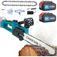 Kabelgebundene elektrische Kettensäge, Akku-Kettensäge, 12-Zoll-Akku-Kettensäge, handgehaltener elektrischer Holzschneider + Kette +2 5,5-A-Akku + Ladegerät, kompatibel mit Makita-Akku