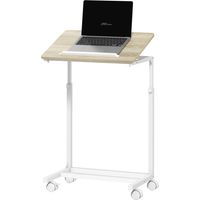 Table de travail réglable inclinable 4 roues 55x36x62,5-82,5 cm Blanc Chêne