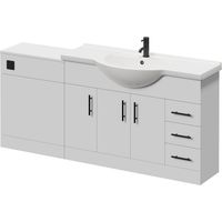 Alexander James Cento Gloss White 1800mm 3 Door Vanity Unit Toilet Suite - 1800mm - Matt Black 96mm Knurled Bar HandleWithout James Toilet Pan