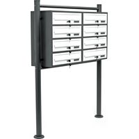 Wiltec Boîte aux lettres sur pieds Gris anthracite/Blanche 945 x 270 x 1500 mm, avec 8 Compartiments verrouillables 2x4 et Porte-nom, Revêtement en poudre, pour Courrier