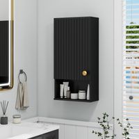 Puluomis – Armoire murale de salle de bain noire 66x33x17cm – Panneaux imperméables – Installation murale sécurisée – Étagères réglables et ouvertes