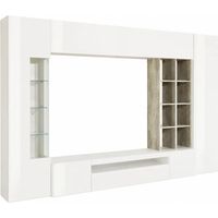 Parete Attrezzata TV Moderna 290 cm in Legno Bianco Lucido Cemento