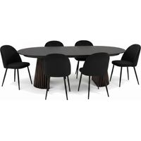 Tokyo ensemble de table à manger table à manger noir, 6 chaises en velours noir.