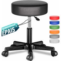 Casaria – Tabouret de bureau réglable en hauteur 46-60 cm – Pivotant 360° – Rembourrage épais similicuir – Supporte jusqu'à 150 kg