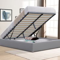 Cama de 120x190 - Baúl Gris - 12 Listones - Montaje Rápido y Fácil - Revestimiento de PVC Simil - Confort Óptimo - Mueble de Almacenamiento Práctico - CAMA MANON GRIS