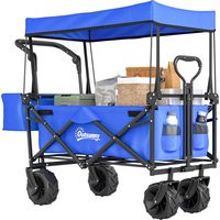 Carro de Transporte Plegable con Toldo y Asa Telescópica Carga Máx. 68 kg para Playa Camping 117x55x98cm Azul